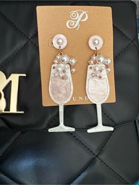 Plunder Pink Pearl Champagne Glass Drop Earrings